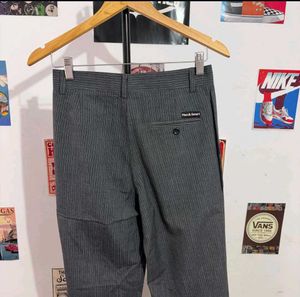 Gray Striped Trousers Wide Leg
