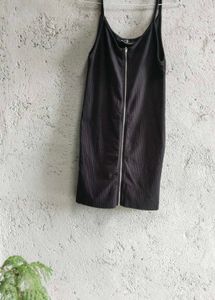 Black Mini Body Hugging Dress With Front Zipper