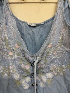Blue Embroidered Tank Top