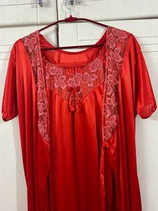 Designer Red Nighty With Overcoat