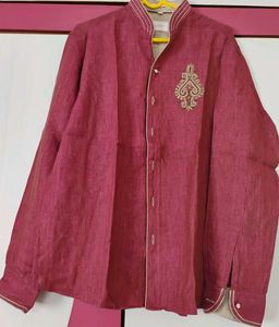 Maroon Embroidered Bandhgala Shirt