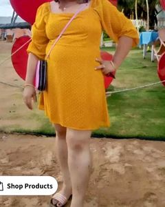 Plus Size Georgette Yellow Mini Dress