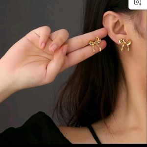 Anti Tarnish Golden Mini Bow Stud Earring