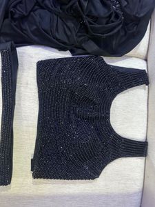 Black Pre Draped Saree With Embellished Blouse