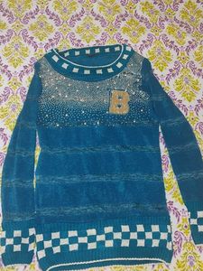 Embellished Blue Knit Pullover