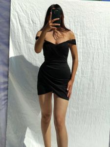 off shoulder Black Mini Dress