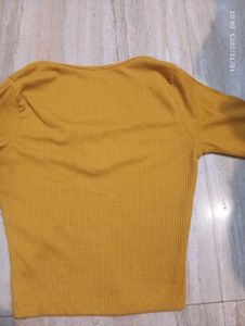 Mustard Ribbed V-Neck Top