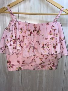 Floral Ruffle Crop Top with slit skirt
