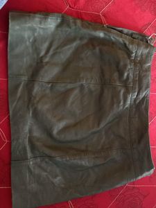 Dark Green Leather Mini Skirt