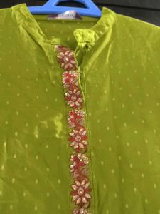 Dusky Green Kurti With Golden Detailing