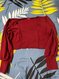 Burgundy Long Sleeve Crop Top