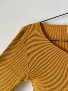 Mustard Ribbed V-Neck Top