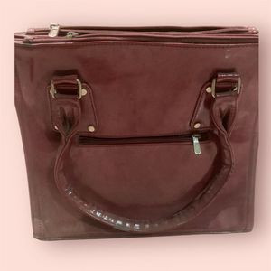 Burgundy Patent Leather Tote Bag