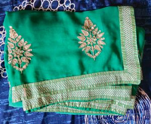 Emerald Green Sari with Gold Embroidery