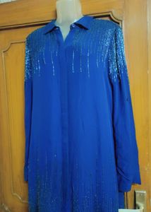 Beautiful Blue Embellished Shirt Dress