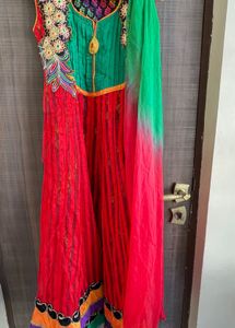 Red And Green Dress With Paijama Dupatta