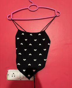 Heart Print Halter Top With Lace Back