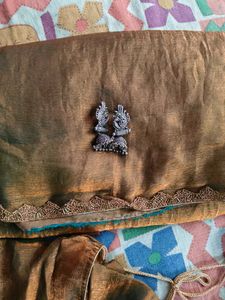 meesho viral golden saree with blouse free earing