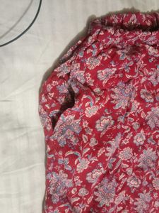 Women Cotton Red Knee Length Skirtplazo