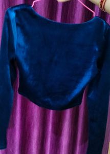 Midnight Blue Velvet Crop Top