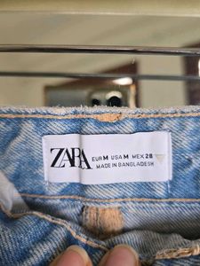 ZARA Denim Slit Midi Skirt