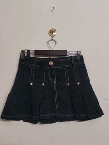 Pleated Denims Mini Skirt