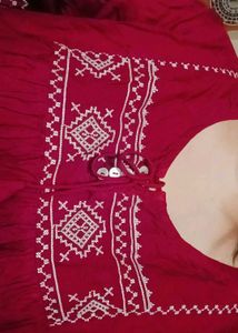 Maroon Embroidered Kurta