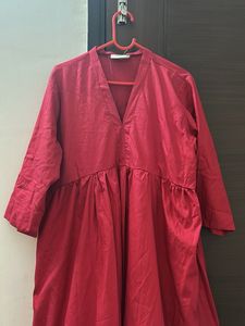 Red V-Neck Midi Dress