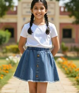 Denim Skirt with Button Detail