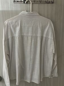 Women White Linen Shirt with Blue And Pink Tread
