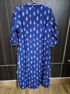 Blue Printed Kurti with White Trim