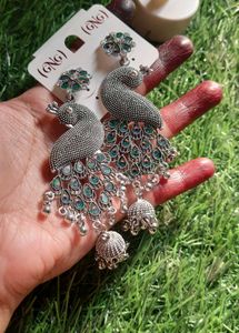 Oxidized Silver Plated Peacock Earrings🦚