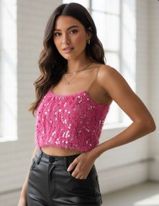 Pink Sequin Fringe Top XL