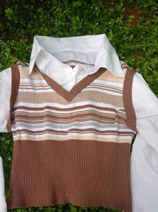 Striped Knit Top with Blouse
