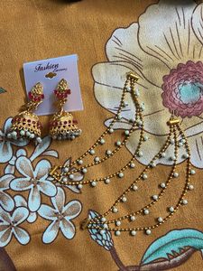 NEW Golden Jhumkas With Ear Chains