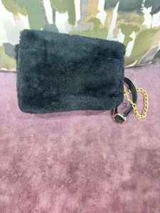 Black Furry Sling Bag