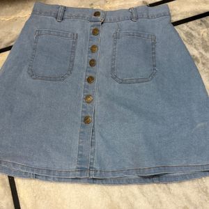Denim Button-Front Skirt