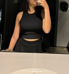 Zara Ribbed Crop Tank Tops - Black &amp; Beige (Set of