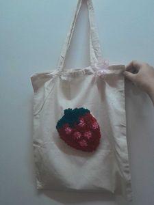 Strawberry Tote Bag Punch Needle Handmade