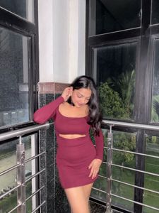 maroon mini bodycon dress with details