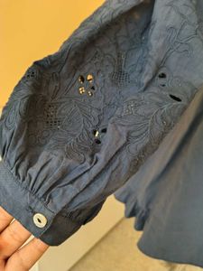 Blue Embroidered Sleeve Co-ords Set