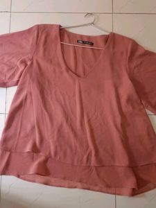 Zara Pink V-Neck Top