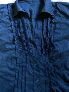 Y2K Navy Blue Ruffle Blouse