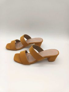 Mustard Yellow Vegan Leather Block Heels 2 Inches.