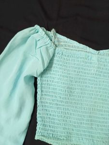 Blue Smocked Crop Top