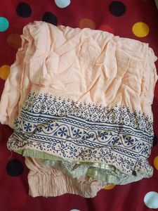 Peach Embroidered Kurti Set