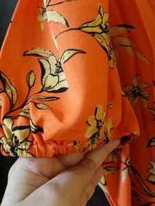 🍁Orange Floral Short Dress🍂