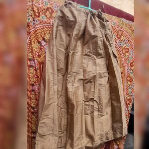 “Golden-Brown Long Skirt with Side Chain