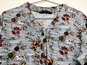 Grey Floral Casual Top