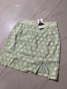 Light Green Floral Mini Skirt